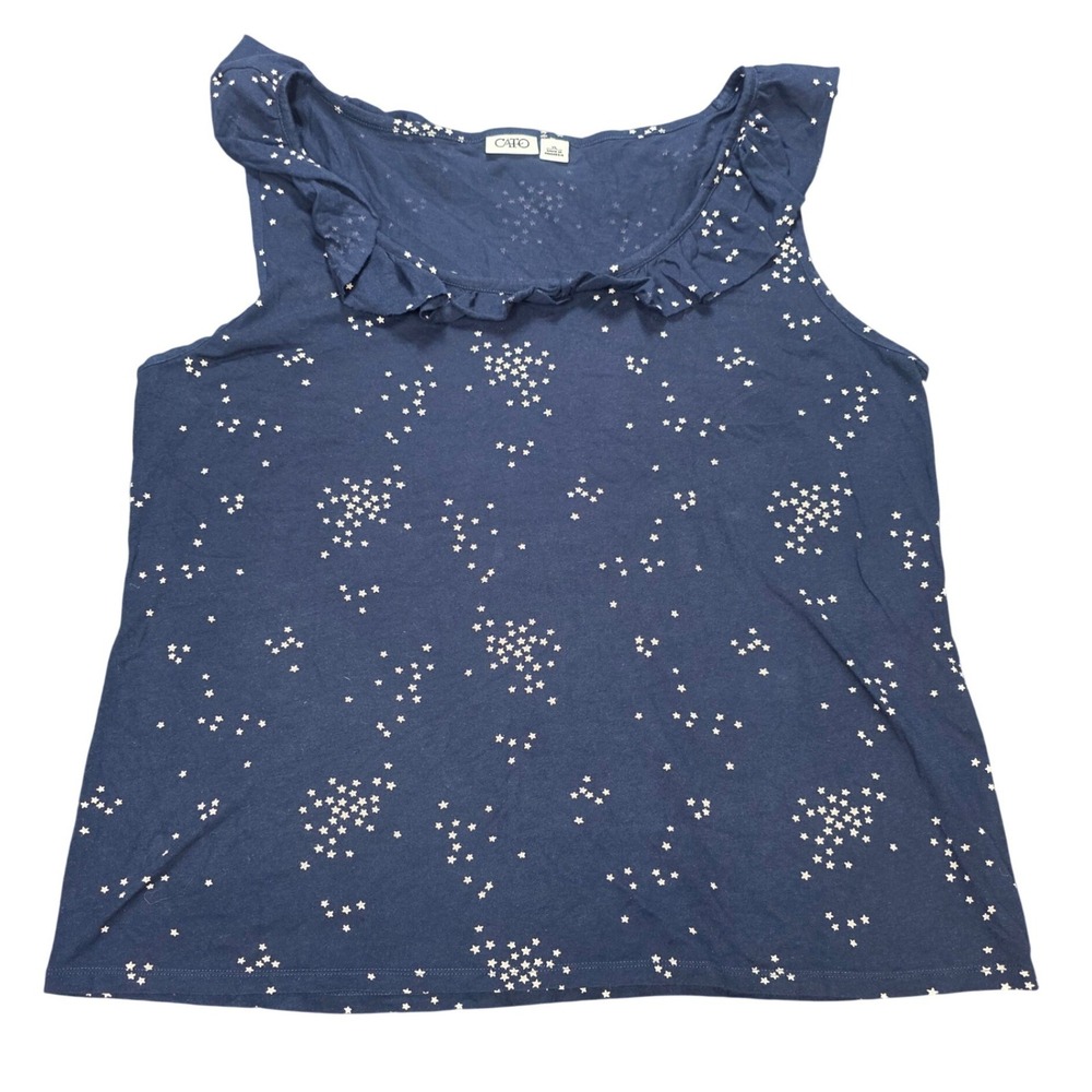 Cato Ruffle Scoop Neck Top Women's Size XL Navy Star Print Sleeveless Cotton